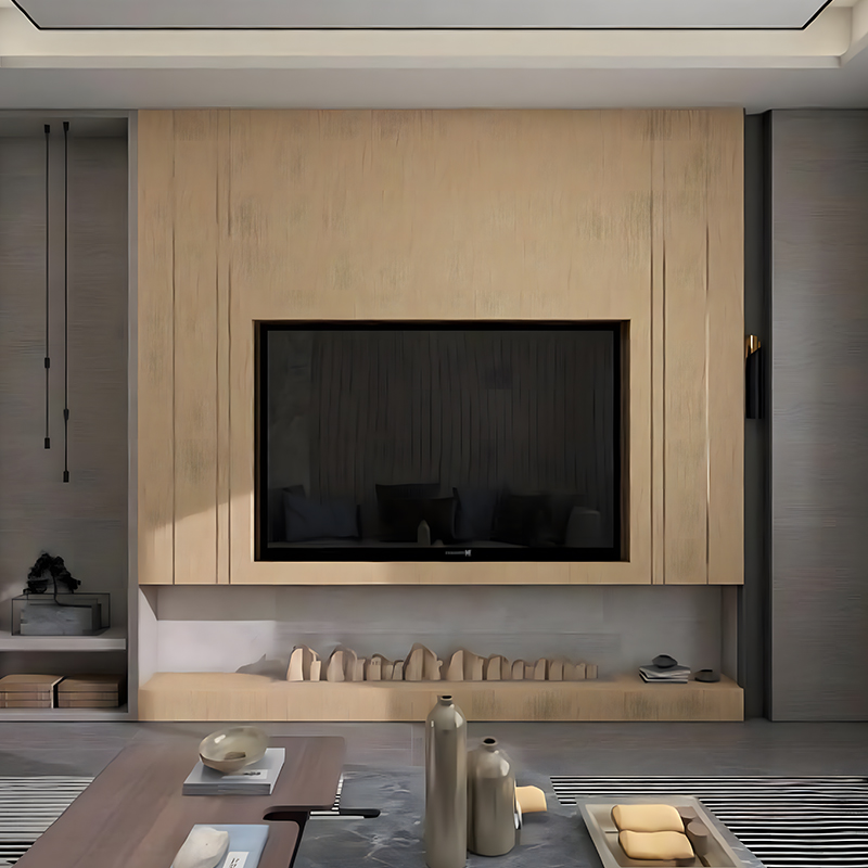 Golden Oak Textured Living Room TV Cabinet PET Heat Transfer Film