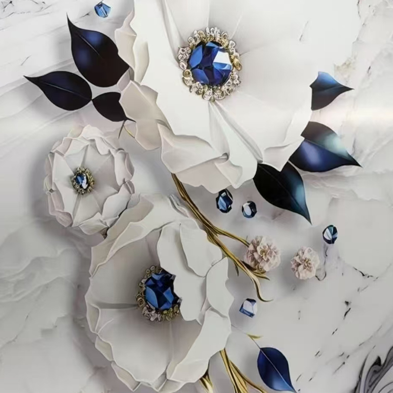 Waterproof Faux Marble PVC Wall Panel with Flower Design