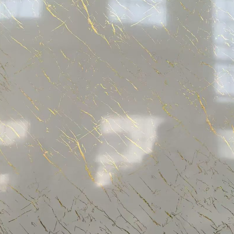 Stain-Resistant White Gold Vein UV Marble Sheet for Living Room Accent Wall
