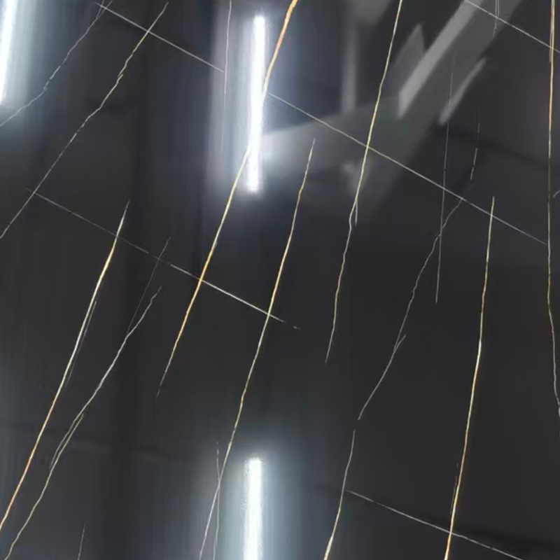 Anti-scratch Black Gold Vein UV Marble Sheet for Interior Wall Decoration
